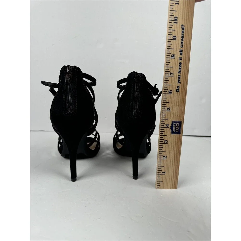 Lauren Conrad Black‎ Stappy open-toed shoes size 6.5 Stiletto Heels Back Zip